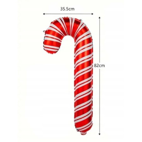 Balon Foliowy Świąteczny Boże Narodzenie Laska Lizak CZERWONY 35*82cm 6 szt.