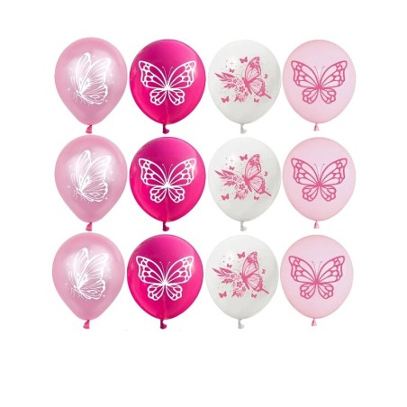 Balony na Urodziny Happy Birthday dekoracja Motyle Motylki 12 szt.
