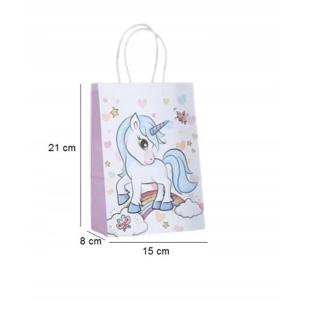 Torebki prezentowe Jednorożec Tęcza Rainbow papierowe 21x15cm 4 szt