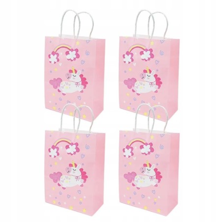 Torebki prezentowe Jednorozec rozowe papierowe 21x15cm 4 szt