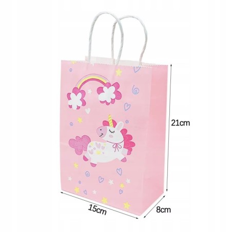 Torebki prezentowe Jednorożec różowe papierowe 21x15cm 4 szt