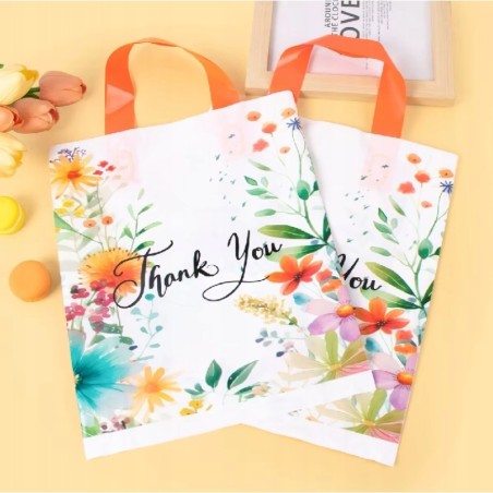 Torebki prezentowe Thank You Urodziny Party pomarańczowe kwiaty 10 szt