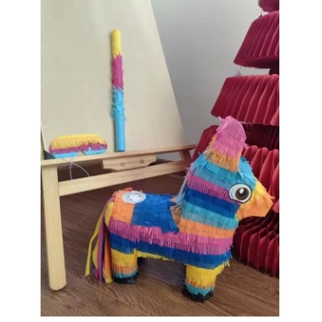 Kolorowa Pinata Piniata w Kształcie Osiołka z Kijem / Duża 39x35x12cm