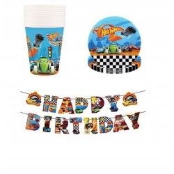 Jednorazowy Zestaw Urodzinowy / Talerzyki Kubeczki Girlanda / Hot Wh