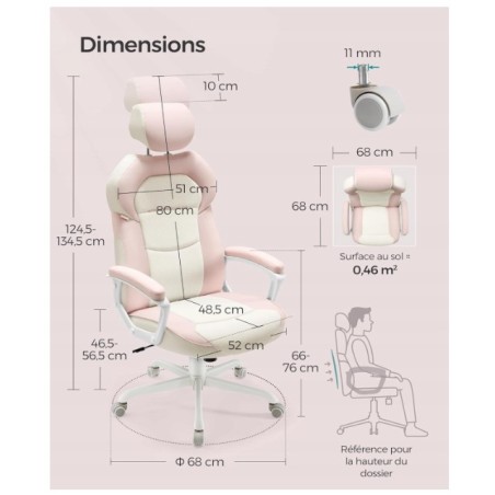 Fotel Gamingowy / Krzesło Biurowe / do 150 kg / Pastelowy róż / Regulowany