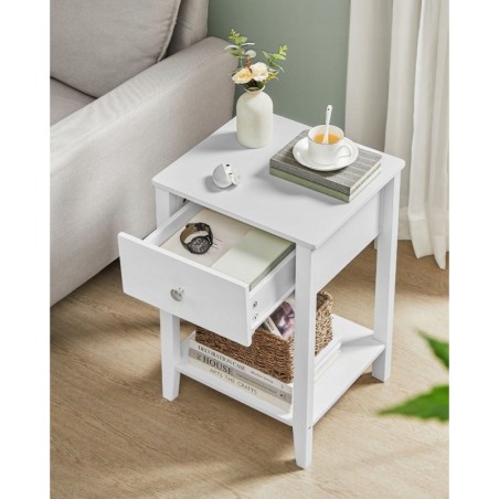 Bambusowe stoliki nocne / Jednoszufladowe Songmics / Białe / 2 szt