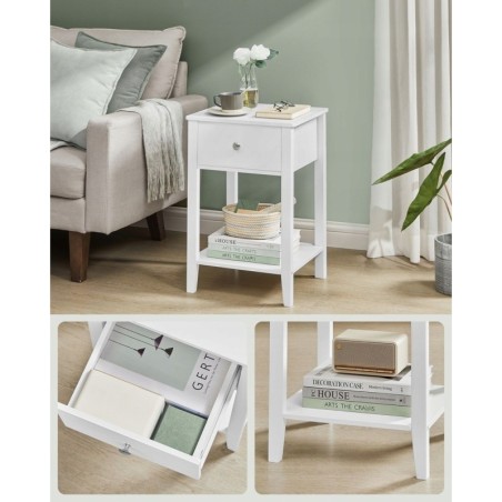 Bambusowe stoliki nocne / Jednoszufladowe Songmics / Białe / 2 szt