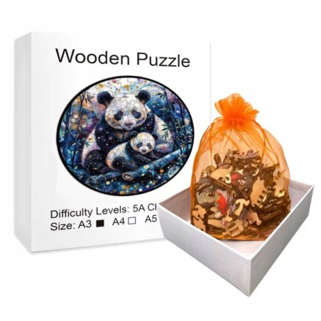 Drewniane puzzle / Wooden Puzzle / Rodzina Pand / Duzy Format A3 / 1