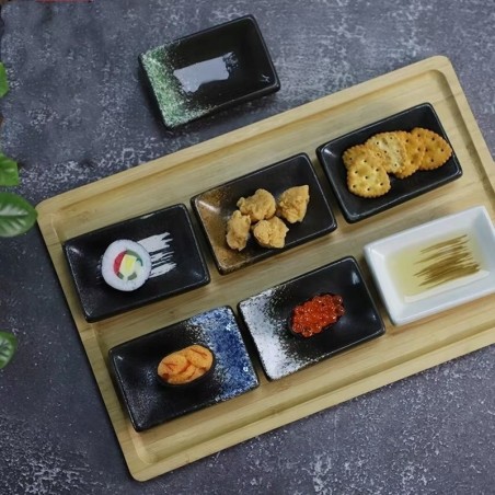 Prostokątna miseczka do sosu sojowego / Sushi / Spodek / Ceramiczna / 4 szt